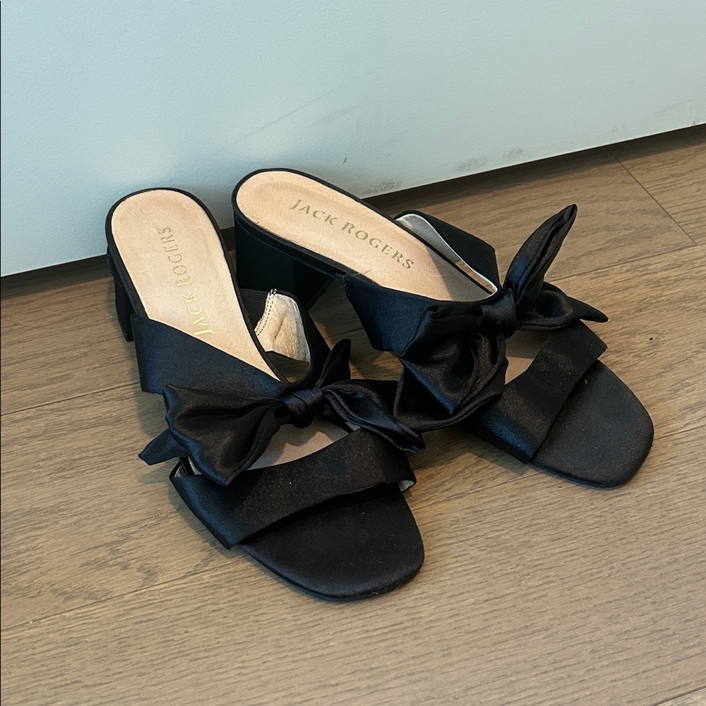 Jack Rogers Black Satin Bow Mules